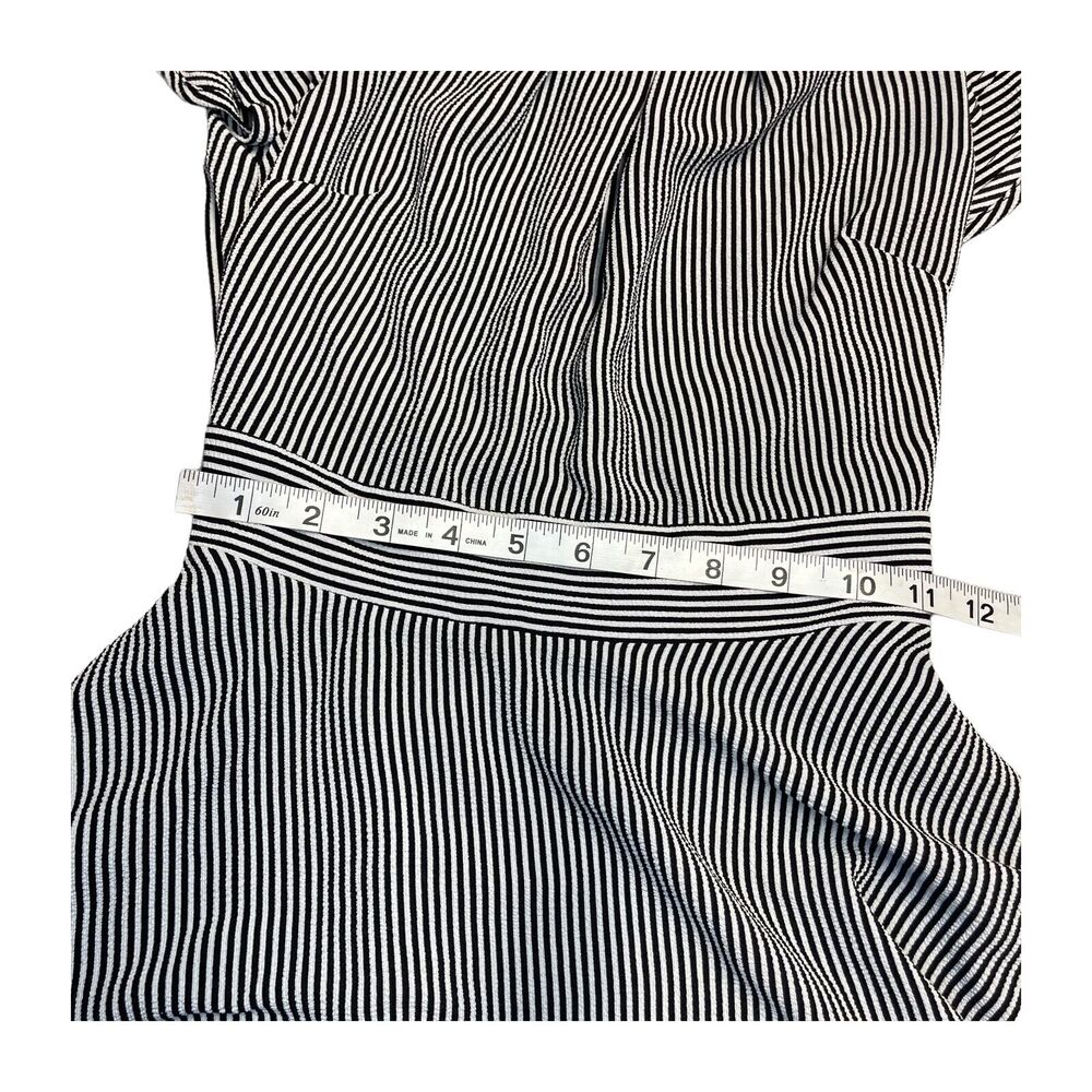 Monteau Blouse Top Girls Small Black White Striped Stretch Flutter Short Sleeve - Picture 5 of 7